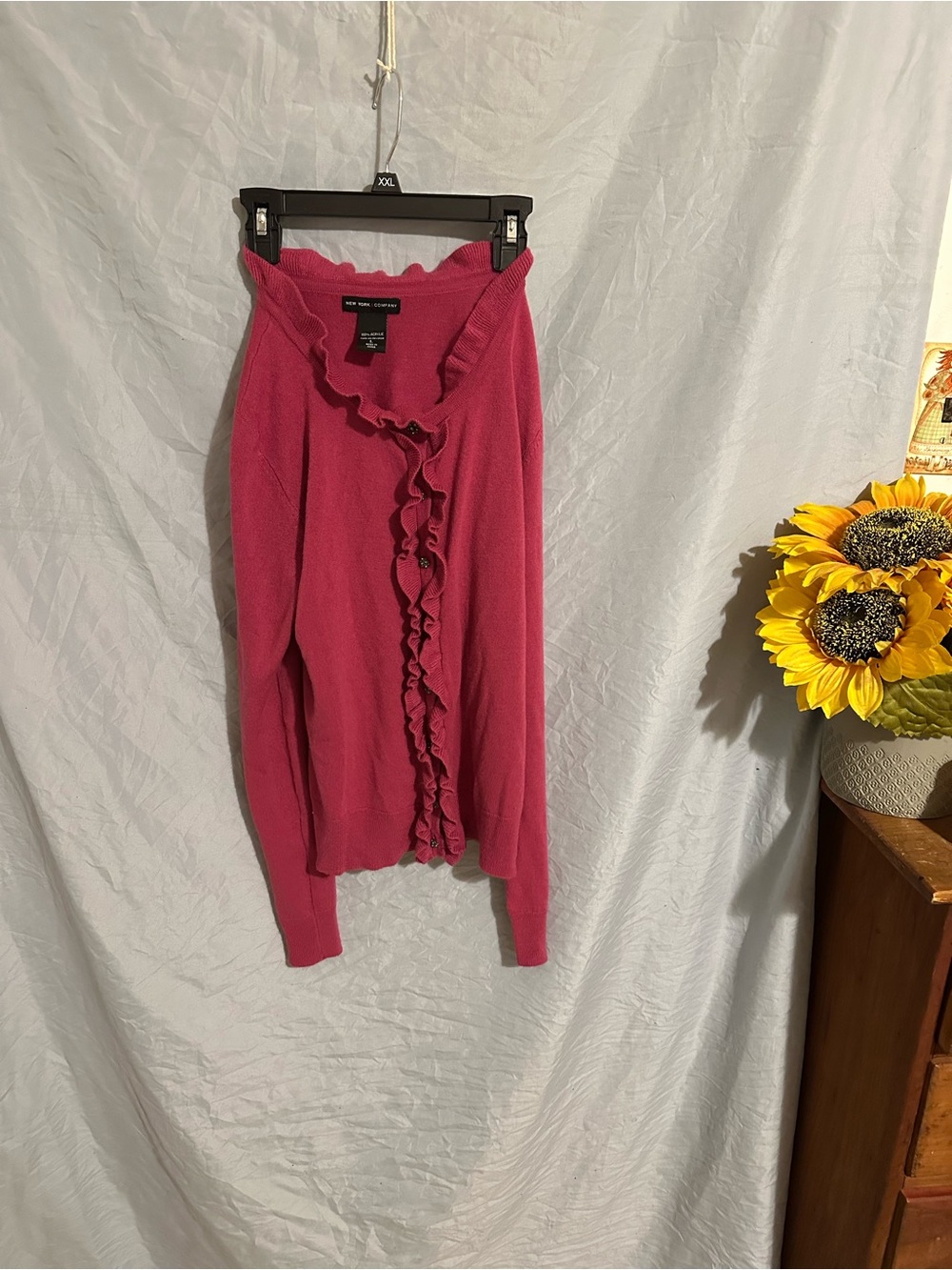New York and company Pink Ruffle-Trim Button Cardigan